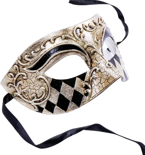 Vista 2 de ILOVEMASKS Disfraz veneciano de Mardi Gras, máscara para fiesta fantasma, máscara facial para hombres, Halloween, baile de graduación, fiesta