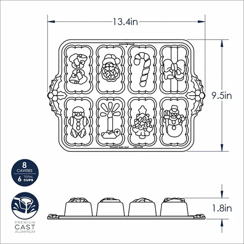 Vista 5 de Nordic Ware – Molde antiadherente de aluminio fundido Bakeware Holiday Mini Molde para pan, Molde para mini panes Navidad, Plateado