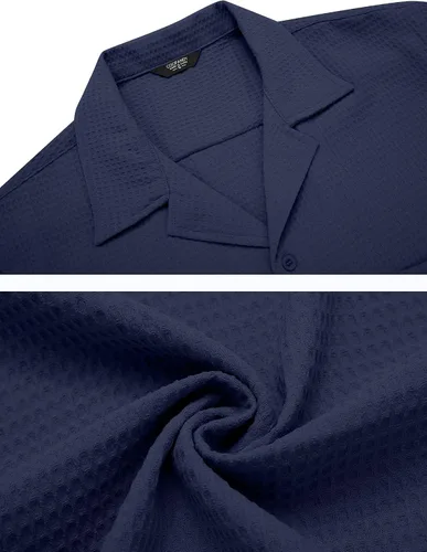 Vista 6 de COOFANDY Camisa de manga corta con botones para hombre, ajuste holgado, para playa cubana