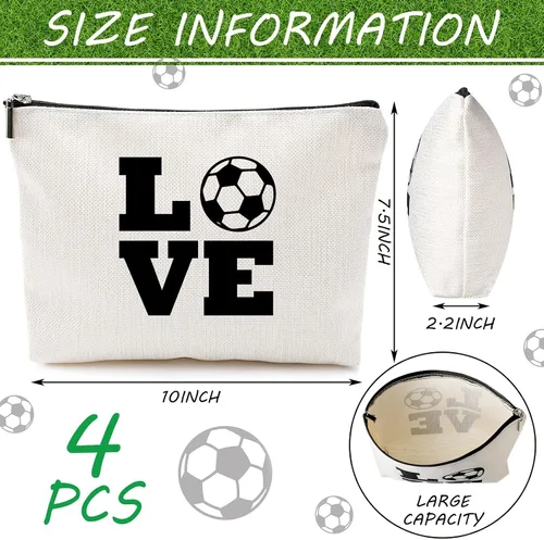 Vista 2 de Geosar 4 piezas de regalos de fútbol bolsa de maquillaje para mujeres, mamá, equipo, regalo inspirador para jugadores de fútbol, amantes