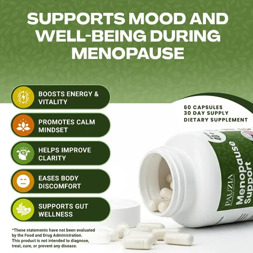 Vista 3 de PAUZIA - Suplementos para la menopausia para mujeres mayores de 40 años, alivio natural de la menopausia con cohosh negro, Ashwagandha, Vitex, apoyo
