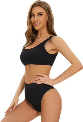 Vista 5 de iSwaves Traje de baño deportivo de dos piezas con cuello en U para mujer