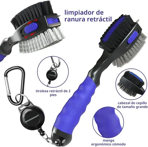 Vista 3 de THIODOON 2 Pack Golf Club Brushes and Groove Cleaner 2 ft Retractable Zipline Carabiner Golf Brush Head with Retractable Spike Comfortable Grip Golf