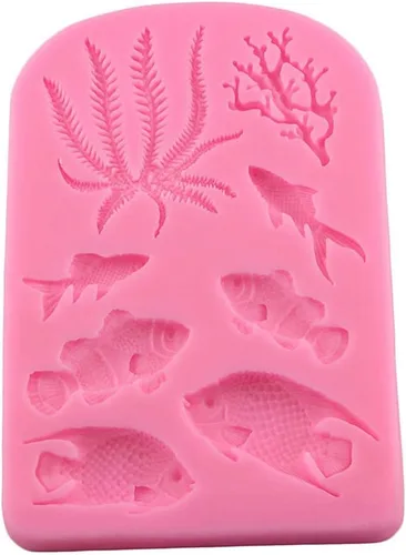 Vista 5 de Molde de silicona de algas marinas de pescado para cupcakes de coral de mar, moldes de chocolate, bricolaje para tartas, frontera, fondant