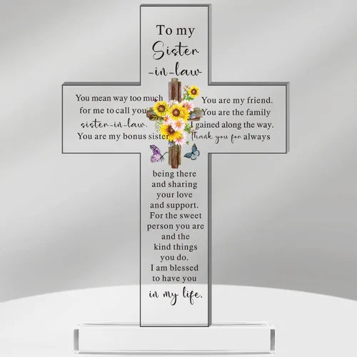 Vista 19 de Regalos Cristianos de Acrílico Chunful para Mujer y Hombre Cruz de Jesús Religiosa y Decorativa con Versículos de la Biblia y Oraciones Cruz