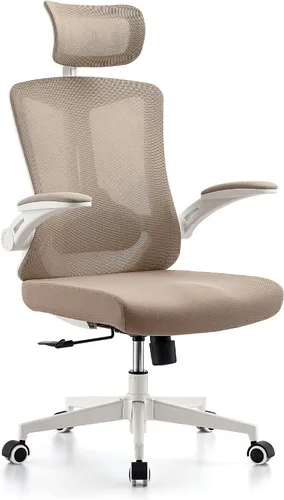 Vista 11 de Silla ergonómica de escritorio de oficina, silla de computadora de malla con ruedas giratorias de 360°, reclinación ajustable de 90-130° y soporte