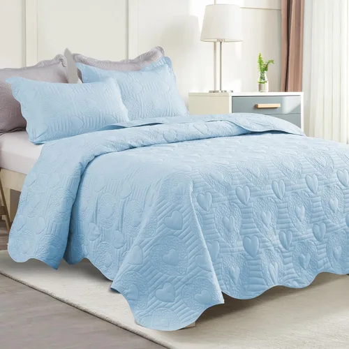 Vista 11 de Auemtyn Juego de edredón de tamaño Full/Queen de 3 piezas, colcha de verano suave y ligera, cobertor de cama de microfibra reversible para todas
