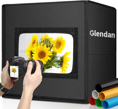Vista 10 de Caja de luz Glendan para fotografía, caja de fotos de 10"x10" con 88 luces LED de alto índice de reproducción cromática, 6 fondos de PVC