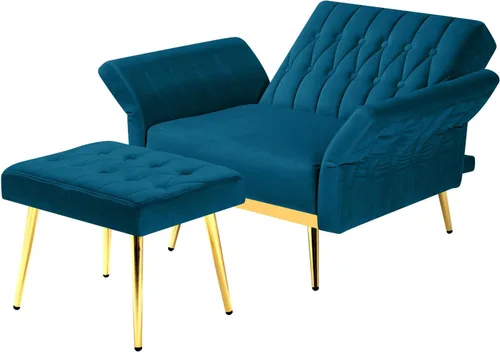 Vista 7 de Silla decorativa de terciopelo con respaldo y reposabrazos verde azulado