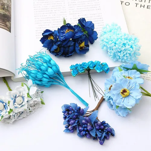 Vista 2 de 9 piezas de estambres de flores artificiales de doble cabeza, estambres de estambres hechos a mano, estambres florales hechos a mano, accesorios