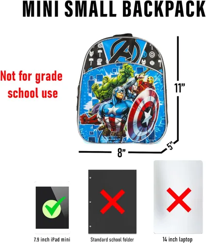 Vista 11 de Marvel Mini mochila Avengers para niños, Azul/Negro, Mini mochila de los Vengadores