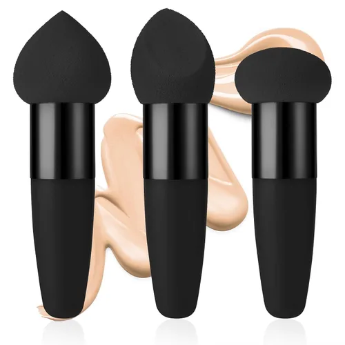 Vista 2 de Sibba Juego de 3 esponjas de maquillaje, corrector de base, soplo de mezcla con mango aplicador de cepillo en ángulo, embalaje portátil para cara