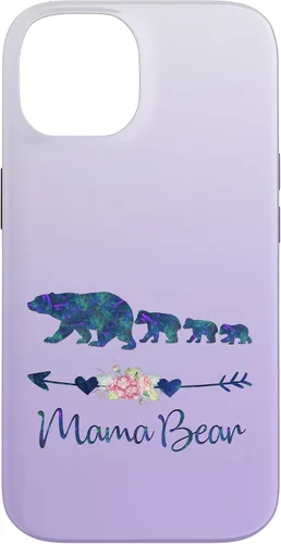 Vista 4 de Teal Blue Purple Floral Mama Bear Three Cubs Silver Purple Case for iPhone 17
