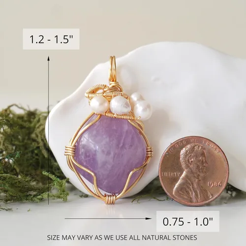 Vista 3 de Collar de cristal llamativo con piedra natal y perla para mujer - chapado en oro