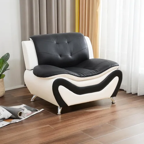 Vista 36 de A Ainehome Moderno juego de muebles de sala de estar de piel sintética, sofá modular de 6 asientos con sofá biplaza y silla (negro)