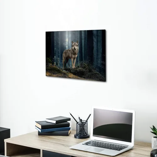 Vista 5 de Sea Whisper - Lienzo de arte de pared de vida silvestre, lobo en la hierba con ojos firmes, naturaleza, bosque, escena de parque, pintura artística