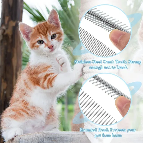 Vista 3 de 2 peines de metal para perros, mango de madera, peines de aseo de acero inoxidable, cepillo de doble cara de metal para mascotas, cepillo de pelo