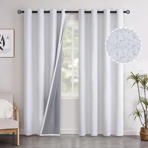 Vista 64 de YoungsTex - Cortinas opacas de lino para dormitorio, oscurecimiento de la habitación, cortinas con textura de lino, paneles con aislamiento térmico