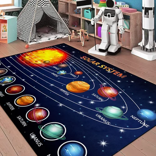 Vista 9 de Alfombras espaciales para dormitorio, alfombra Galaxy para habitación de niños, alfombras para sala de juegos, alfombra del sistema solar, 2 x 3 pies