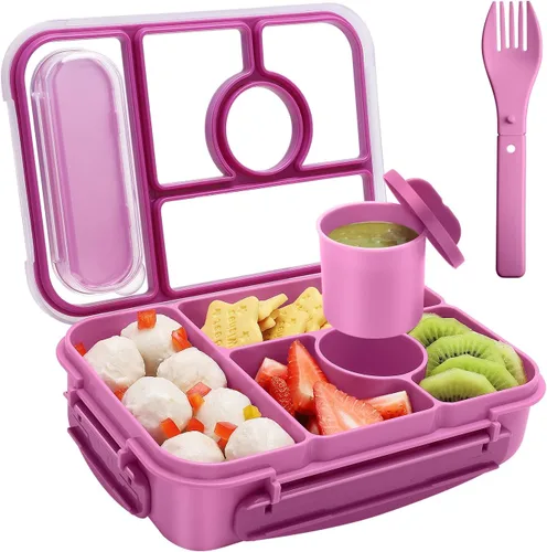 Vista 9 de Amathley Caja Bento para Adultos y Niños, Contenedores de Almuerzo para Adultos/Niños/Niños Pequeños, Caja de Almuerzo Bento de 5 Compartimentos