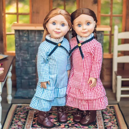 Vista 5 de The Queen's Treasures Ropa de muñeca de 18 pulgadas, Little House on The Prairie Auténtica Laura & Mary Ingalls traje de vestido azul a cuadros