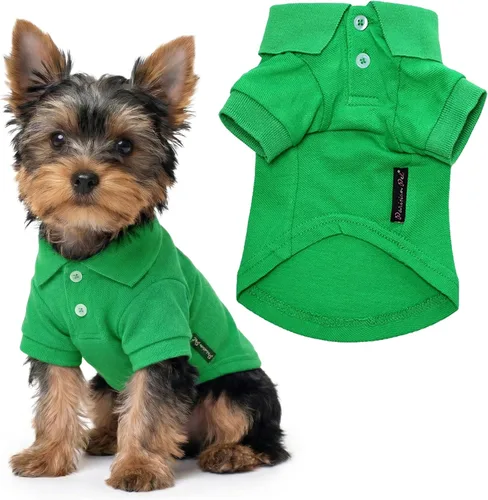 Vista 29 de Camisas Polo Parisian Pet - Camisa de Algodón Transpirable para Perros - Azul Sólido, Ropa de Verano con Capucha - Cuello con Botón para Perros