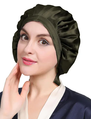 Vista 14 de LilySilk Gorro 100% de seda de morera, gorro de seda para dormir, ajustable para dormir, Verde aguacate