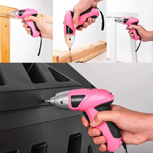 Vista 5 de ELEVON Juego de 27 destornilladores eléctricos rosados, destornillador eléctrico inalámbrico con juego de taladro, pistola de tornillo de mano