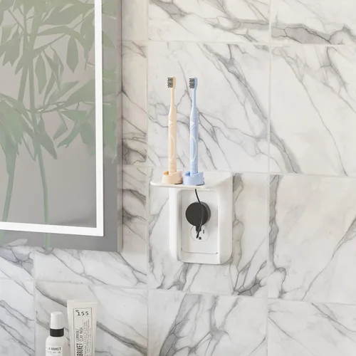 Vista 2 de WALI - Repisa para enchufe de pared, estante de baño hasta 10 libras, organizador de pared estándar vertical dúplex para ahorrar espacio