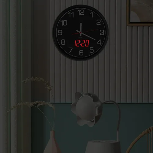Vista 2 de Reloj de pared analógico de 12 pulgadas, silencioso, sin tictac, reloj de pared grande de cuarzo con LED nocturno, reloj de pared decorativo a