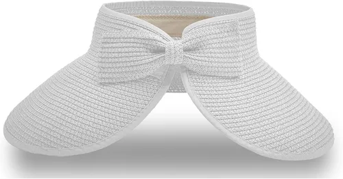Vista 21 de Visera solar de paja para mujer, ala ancha, protección UPF 50+, sombrero de playa, ajustable, plegable, gorra de cola de caballo con correa
