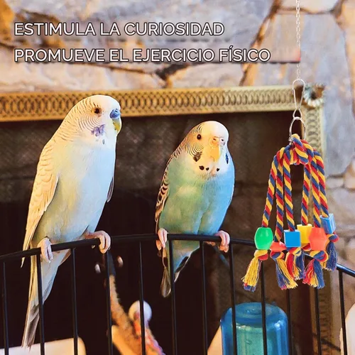 Vista 3 de Juguetes para pájaros, periquitos, juguete para masticar, triturar, forrajear, juguetes con cuerda, perca, juguetes para colgar, accesorios