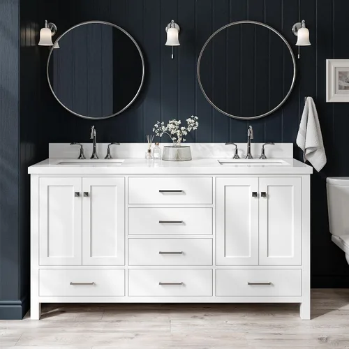 Vista 38 de ARIEL Cambridge - Mueble de baño con lavabo de 42 pulgadas, madera maciza, encimera de cuarzo blanco puro de 1.5 pulgadas, fregadero rectangular
