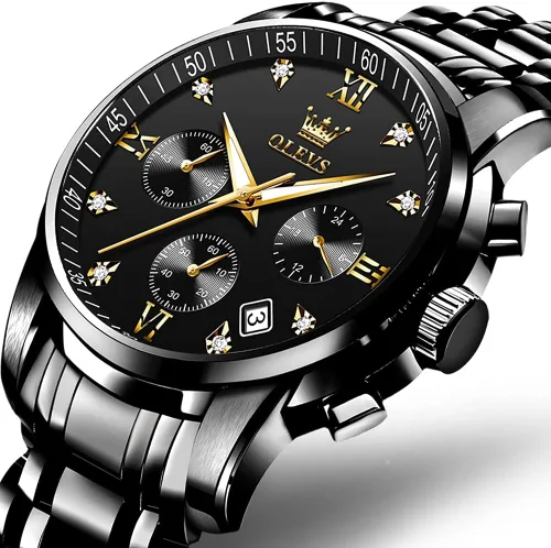 Vista 8 de OLEVS Reloj multifunción para hombre, cronógrafo luminoso impermeable con Negro/Negro
