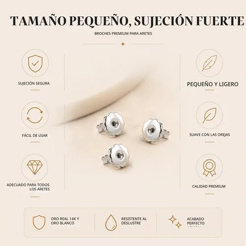 Vista 6 de Everyday Elegance Reemplazo de Respaldo de Dos Aretes de Oro Blanco Sólido 14K Rosca de Tornillo que se Enrosca y Desenrosca Bloqueo de Respaldo