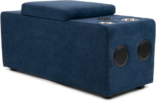 Vista 4 de Sunset Trading Pixie - Sofá modular de 4 piezas Salidas de consola con altavoz Bluetooth, almacenamiento USB, portavasos de tela azul