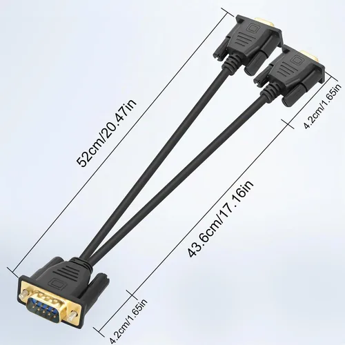 Vista 4 de MEIRIYFA DB9 - Cable adaptador divisor en Y DB 9 pines, 1 macho a 2 hembras, cable de extensión RS232, cable recto a través del puerto serie D-Sub