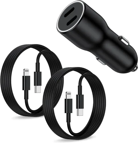 Vista 10 de Cargador de coche para iPhone 17 16 15 de carga rápida, cargador de coche USB C de doble puerto de 40 W con 2 cables USB C de 3 pies, adaptador