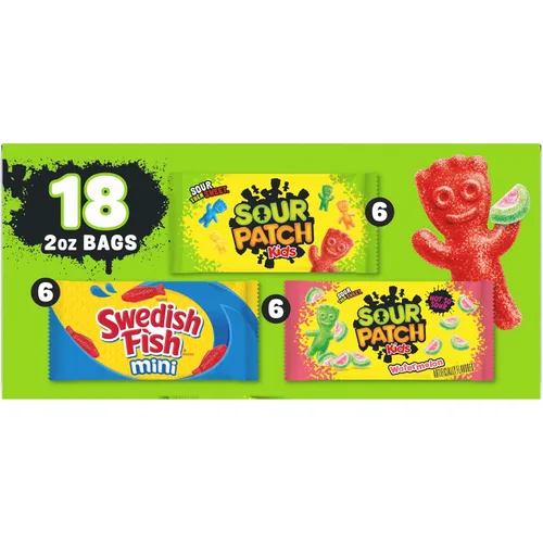 Vista 15 de SOUR PATCH KIDS and SWEDISH FISH - Paquete variado de dulces suaves y masticables, caramelos a granel, 18 bolsas de 2 onzas