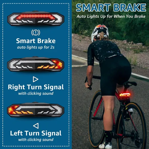 Vista 7 de Ebike Turn Signals, Rechargeable Bike Tail Light with Remote IP65 Waterproof Bicycle Rear Light, USB Rechargeable, Wireless Control Blinkers Fits