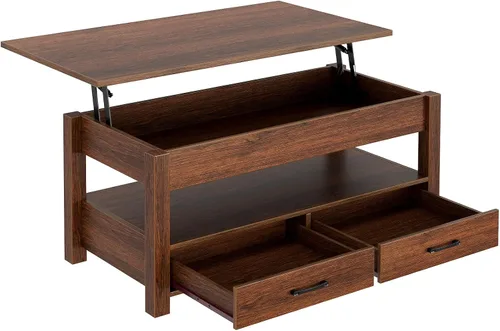 Vista 8 de Rolanstar - Mesa auxiliar, mesa de centro de 47.2 pulgadas con elevación, mesa central retro con cajones y compartimento oculto, tablero
