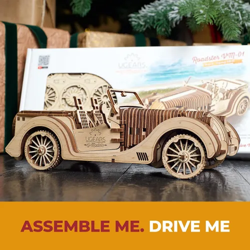 Vista 7 de UGears Modelos Mecanicos Roadster VM-01 Rompecabezas de madera 3-D