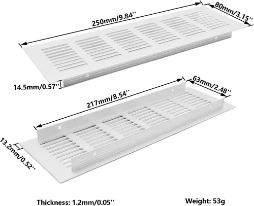 Vista 2 de 2 PCS Rejilla de Ventilación, TTZEZE Rejilla de Ventilación de Aleación de Aluminio Resistente Rectangular de Metal con Listones Cubierta