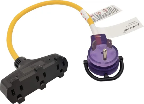 Vista 5 de Parkworld 885880 RV 30A a (3) 15A Cable adaptador de triple salida para el hogar 125V, TT-30P macho con mango e iluminado a (3) 5-15R con (2 pies)