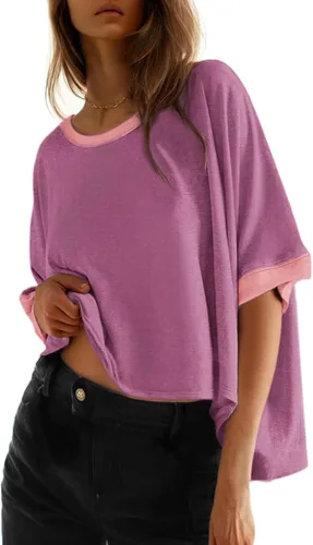 Vista 11 de Dokotoo -Camisetas de verano para mujer, color liso, holgadas, de gran tamaño, básicas