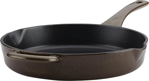 Vista 24 de Ayesha Curry Kitchenware - Sartén de hierro fundido esmaltado con mango auxiliar y boquillas de vertido, 12 pulgadas, color azul ancla