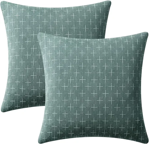 Vista 219 de MIULEE - Juego de 2 fundas de almohada decorativas de lino de arpillera navideñas, modernas, estilo campestre, rústicas, tejidas, con textura