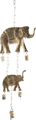Vista 3 de Deco 79 Carillón de viento de elefante de metal con campanas, 10 x 2 x 28 pulgadas, latón