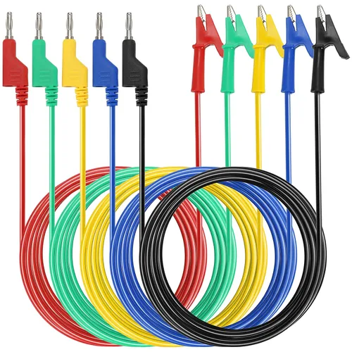 Vista 8 de Sumnacon Sonda de prueba de clip de cocodrilo para enchufe de plátano multímetro, 5 unids 0.157 in apilable colorido silicona banana Plug a