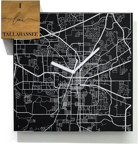 Vista 19 de Modern Wall Clock - Black Aluminum with Silver Fiber Laser Engraving - Square - Contemporary Design - Personalized City Map - Home Town - Location
